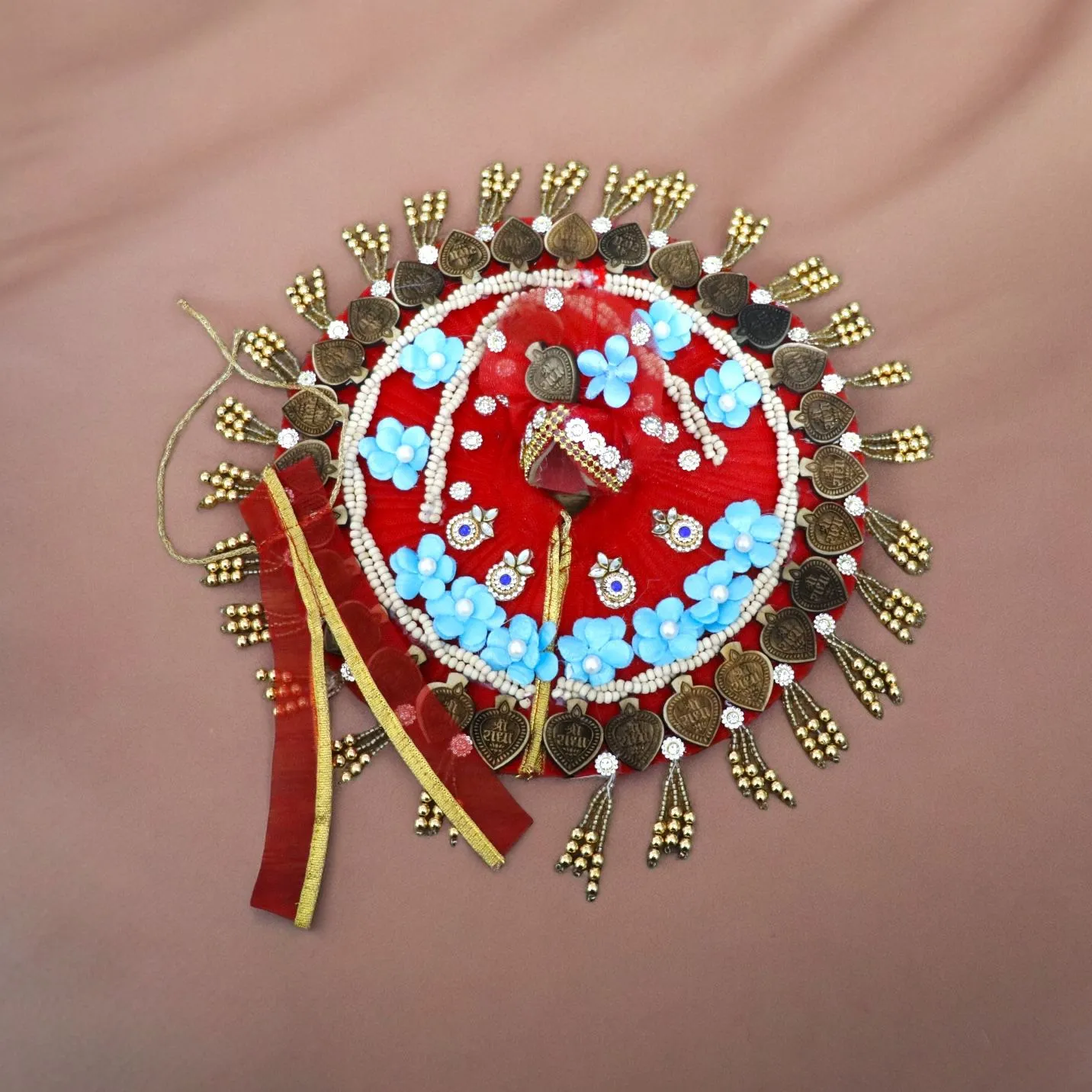 Kolkata Style Embroidered Poshak Set (Poshak, Pagdi, and Mala) (5 No.)